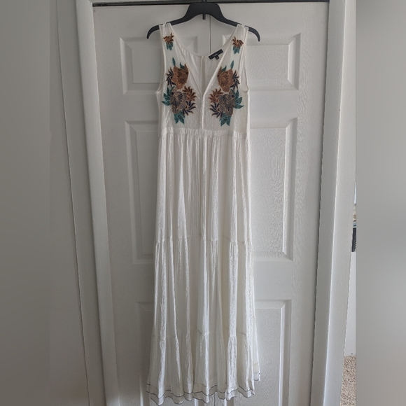 Lulu's White and Blue Slit Maxi Dress V-Neck Sleeveless - Picture 3 of 6